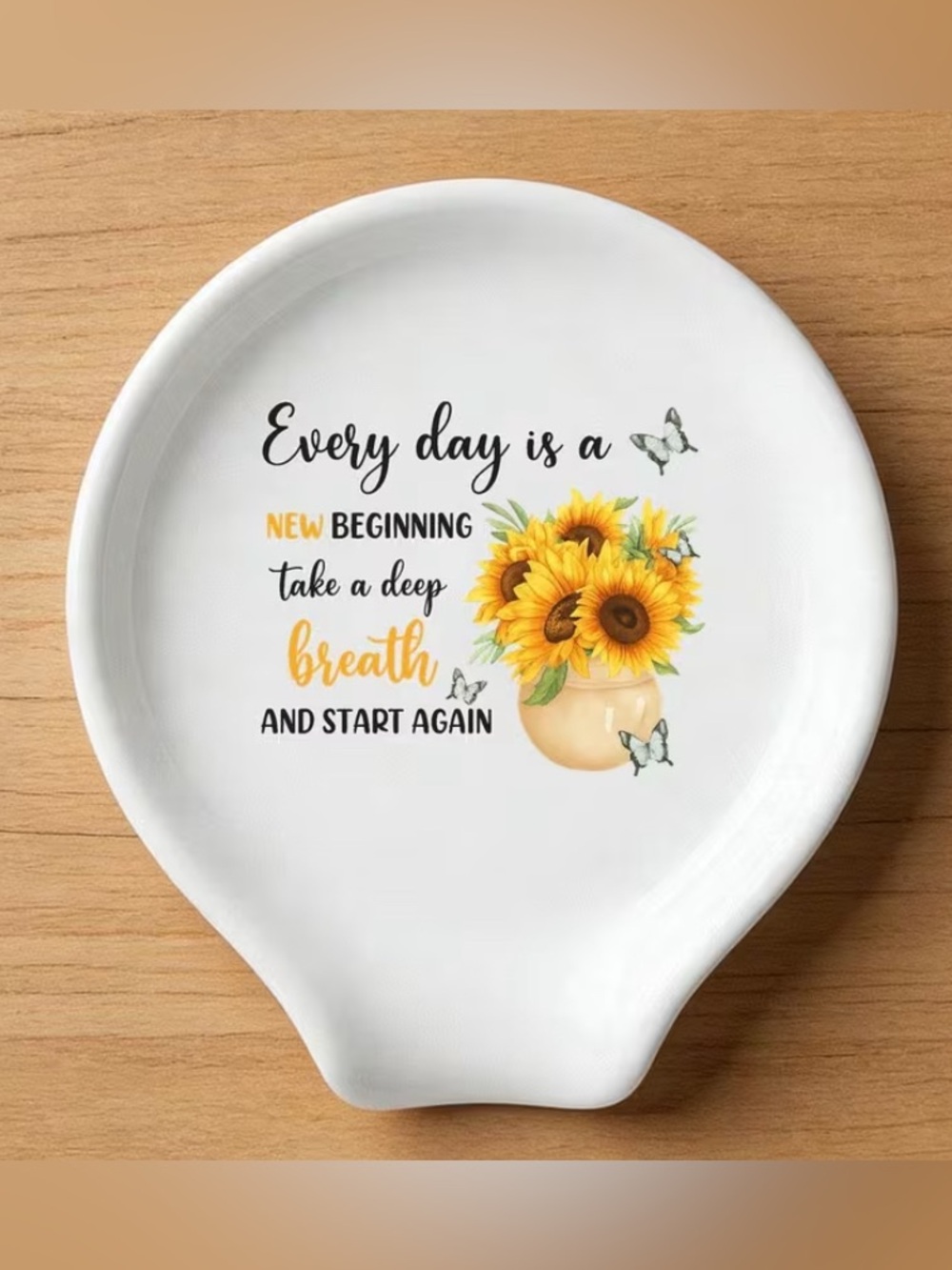 SUNFLOWER Inspirational Spoon Rest - White & Yellow - Picture 2 of 4